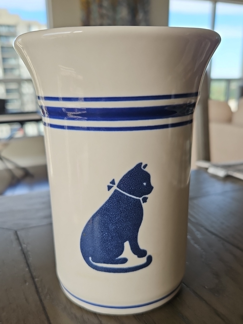 Vintage Blue Cat Utensil Vase Stoneware - Pfaltzgraff Spectrum "Country Fair"